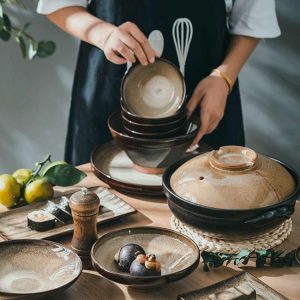 étkészlet | Tál és tányér szett, háztartási Jingdezhen zisha kemencéből készült étkészlet, prémium tányérok és porcelán edények, könnyed észak-európai stílusban. étkészlet étkészlet